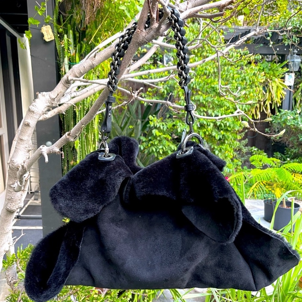 JAMIN PUECH Fur Handbag One Shoulder Bag Chain Pouch Leather
